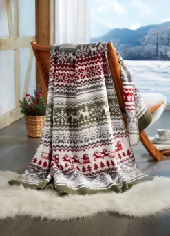 Clearance BADER Kuschelige Wohndecke mit winterlichen Motiven GRÜN