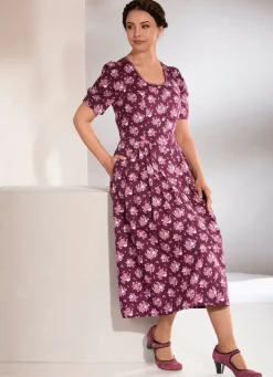Discount ROSE-DIRNDL Landhauskleid mit Schmuckknöpfen BORDEAUX-BUNT