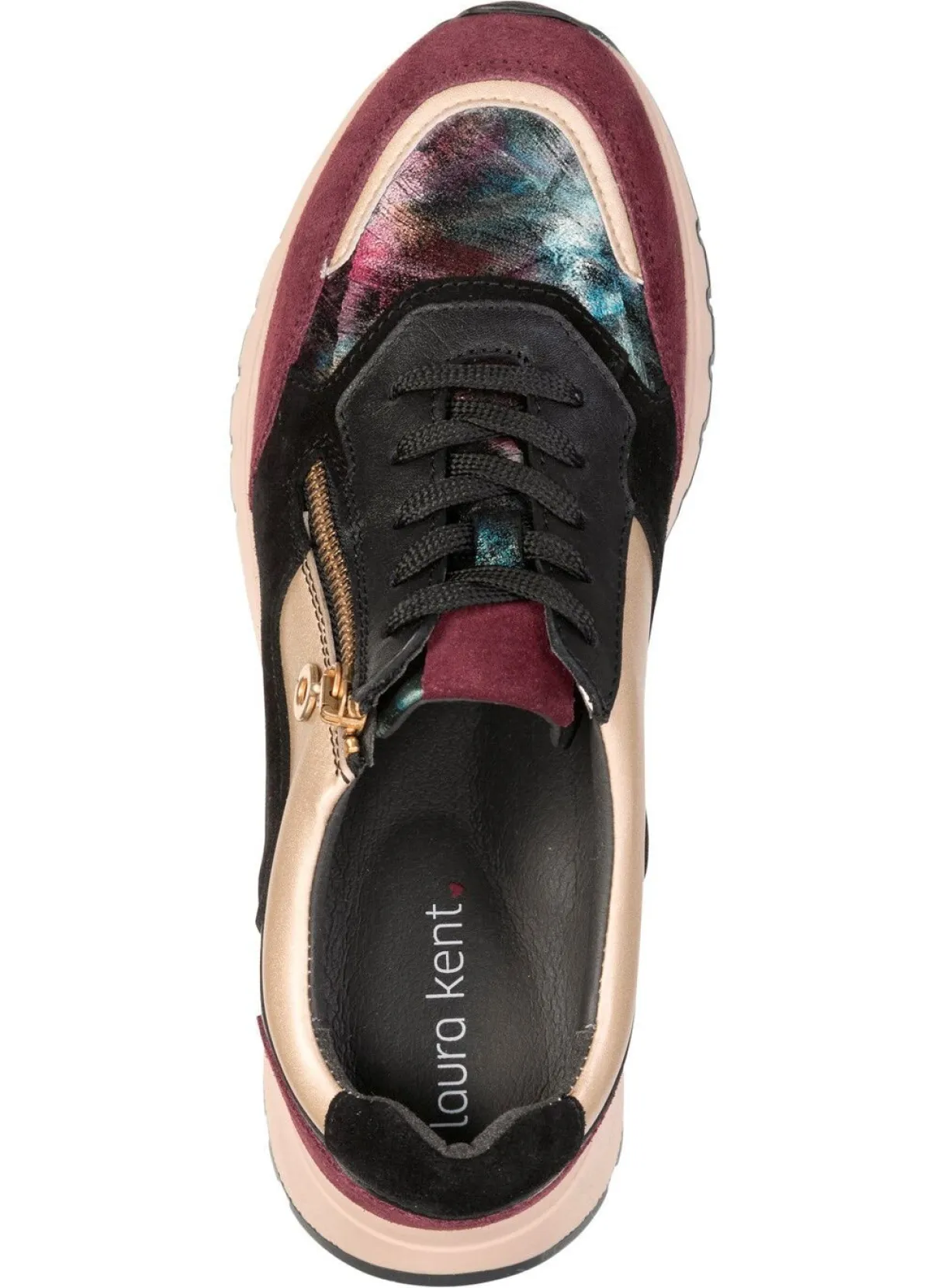 Online laurakent , stylische Damen-Sneaker, Weite G, mit herausnehmbarem Fußbett SCHWARZ-BORDEAUX-GOLD