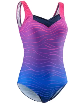 Clearance LAURINA Badeanzug mit Ausschnittblende und Halbkorsage MARINE-BUNT