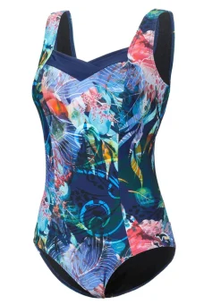 Best LAURINA Badeanzug mit buntem Druckdessin und Halbkorsage MARINE-BUNT