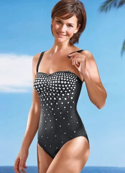 Discount LAURINA Badeanzug mit verstell- und abnehmbaren Trägern Softschalen und Halbkorsage SCHWARZ