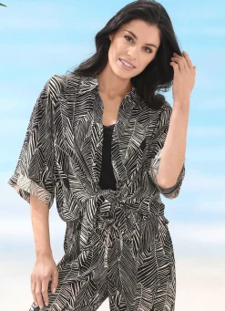 Clearance LAURINA Bluse mit kurzen Ärmeln SCHWARZ-ECRU
