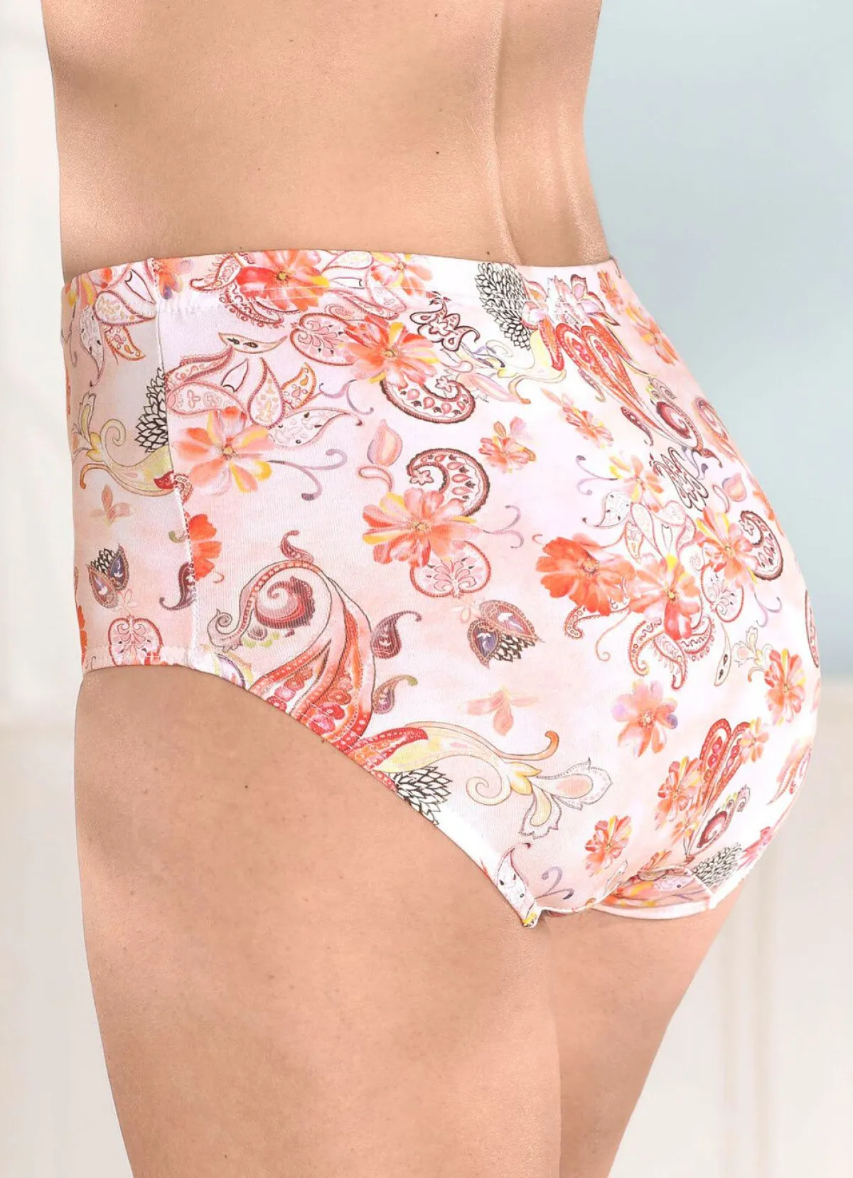 Outlet LAURINA Dreierpack Slips mit Gummizug im Bund 2X APRICOT-BUNT BEDRUCKT, 1X APRICOT