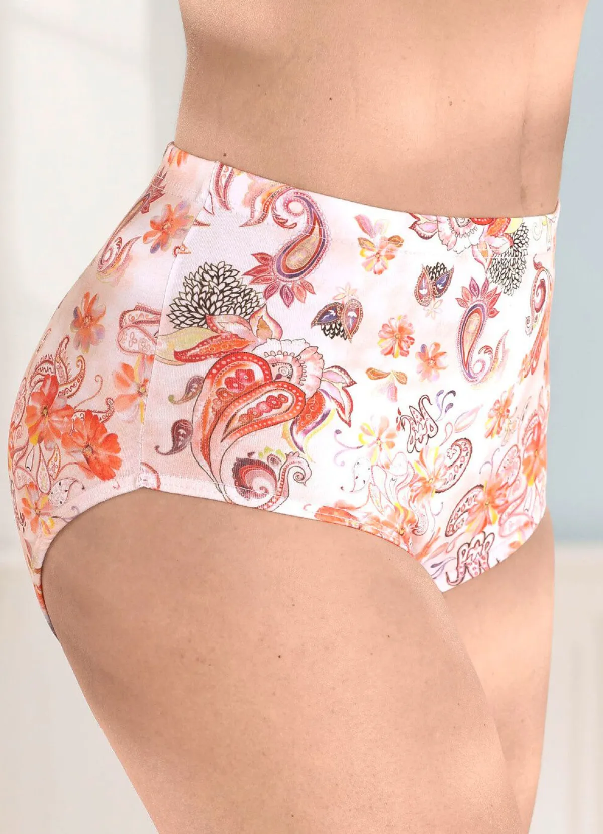 Outlet LAURINA Dreierpack Slips mit Gummizug im Bund 2X APRICOT-BUNT BEDRUCKT, 1X APRICOT
