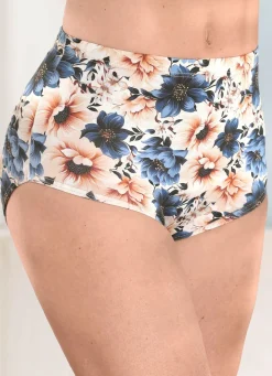 LAURINA Dreierpack Slips mit Floraldessin 2X PUDER-BLAU-BEDRUCKT, 1X PUDER