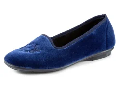 New LAURINA Haus-Ballerina mit stilvoller Stickerei ROYALBLAU