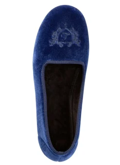 New LAURINA Haus-Ballerina mit stilvoller Stickerei ROYALBLAU