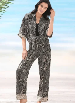 Outlet LAURINA Hose aus Viskose SCHWARZ-ECRU