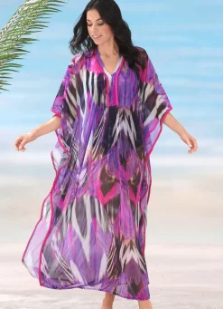 Hot LAURINA Kaftan, leicht transparent LILA-BUNT