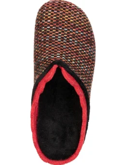 Sale LAURINA , klassische Damen-Hausschuhe, mit herausnehmbarem Fußbett SCHWARZ-ROT-BUNT