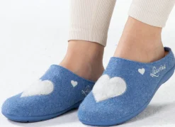 Sale LAURINA , klassische Damen-Hausschuhe, mit herausnehmbarem Fußbett KORNBLAU