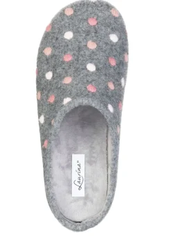 Clearance LAURINA , klassische Damen-Hausschuhe, mit Pünktchen-Stickerei GRAU