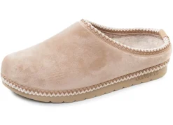 New LAURINA , klassische Damen-Hausschuhe, Weite G, mit gemusterter Bordüre BEIGE