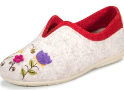 Online LAURINA , klassische Damen-Hausschuhe, Weite G, mit fantasievoller Motiv-Stickerei HELLBEIGE-BUNT
