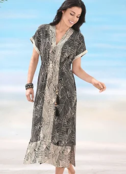 Best LAURINA Kleid aus Viskose, mit Spitzenbesatz SCHWARZ-ECRU