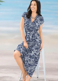 LAURINA Kleid in raffinierter Optik MARINE-WEISS