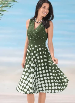 Best LAURINA Kleid mit ausgestelltem Rockteil oliv-weiß