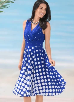 Sale LAURINA Kleid mit ausgestelltem Rockteil ROYALBLAU-WEISS