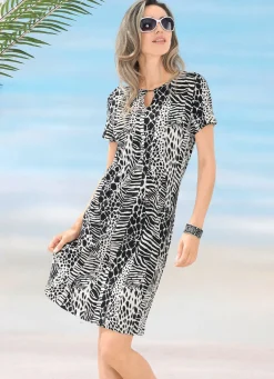 Outlet LAURINA Kleid mit farbbrillantem Druckdessin SCHWARZ-ECRU