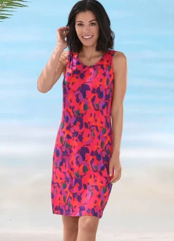 LAURINA Kleid mit farbbrillantem Druckdessin, ärmellos ROT-BUNT
