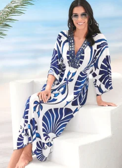 Outlet LAURINA Kleid mit farbbrillantem Druckdessin MARINE-WEISS