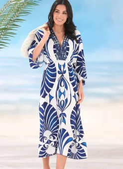 Outlet LAURINA Kleid mit farbbrillantem Druckdessin MARINE-WEISS