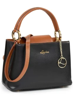 New LAURINA , Mini-Tasche, Damen, mit abnehmbarem, verstellbarem Umhängeriemen SCHWARZ-COGNAC