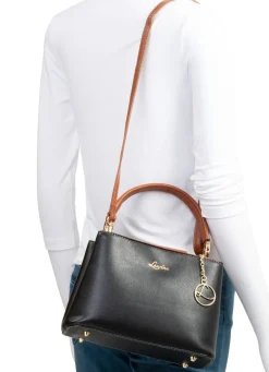 New LAURINA , Mini-Tasche, Damen, mit abnehmbarem, verstellbarem Umhängeriemen SCHWARZ-COGNAC