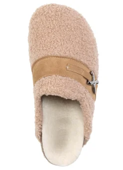 LAURINA Pantoffel aus weichem Plüsch mit Veloursbesatz SANDBEIGE