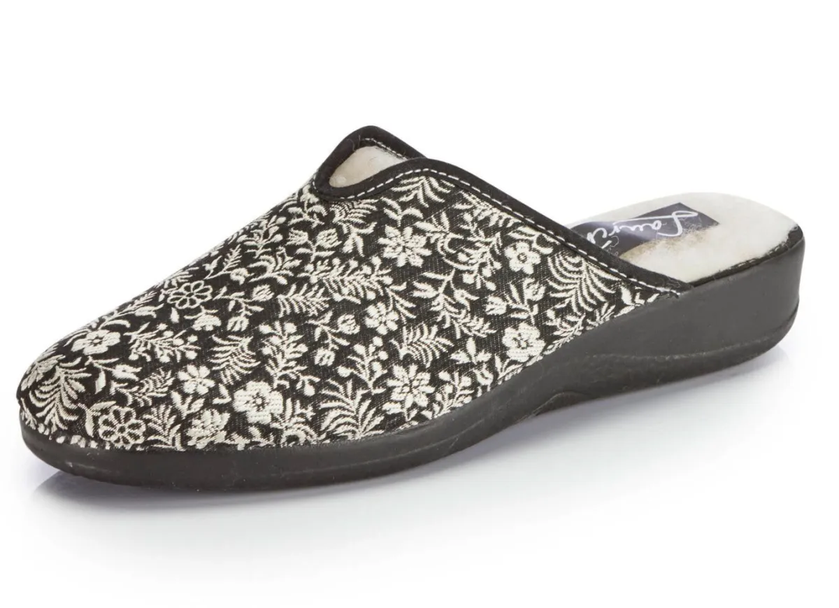 Outlet LAURINA Pantoffel mit Blumen-Stickerei SCHWARZ