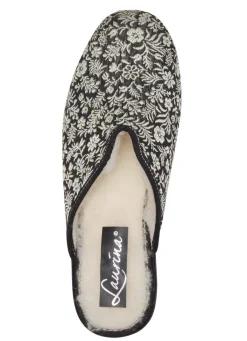 Outlet LAURINA Pantoffel mit Blumen-Stickerei SCHWARZ