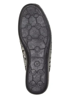 Outlet LAURINA Pantoffel mit Blumen-Stickerei SCHWARZ