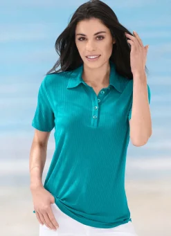 Hot LAURINA Poloshirt mit Knopfleiste PETROL