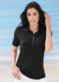 LAURINA Poloshirt mit Knopfleiste SCHWARZ