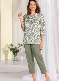 Clearance BADER Laurina Schlafanzug mit 3/4 langen Ärmeln und langer Hose OLIV-WEISS