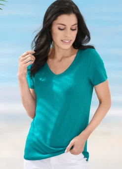 Hot LAURINA Shirt mit V-Ausschnitt PETROL