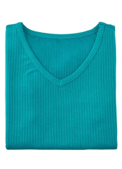 Hot LAURINA Shirt mit V-Ausschnitt PETROL