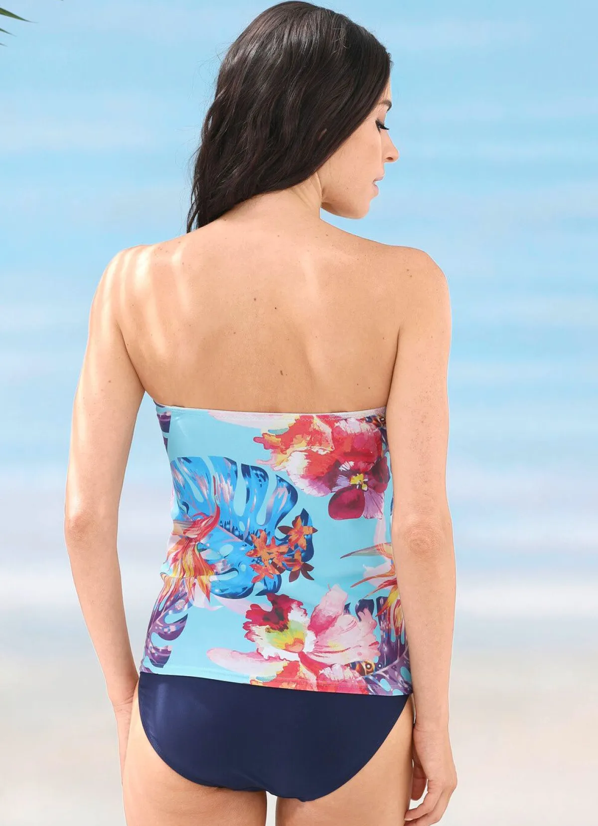 New LAURINA Tankini mit verstell- und abnehmbaren Trägern und Softschalen HELLBLAU-BUNT