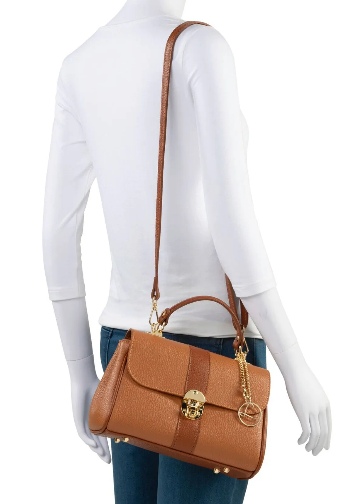 Hot LAURINA Tasche aus genarbtem Kalb-Nappaleder COGNAC