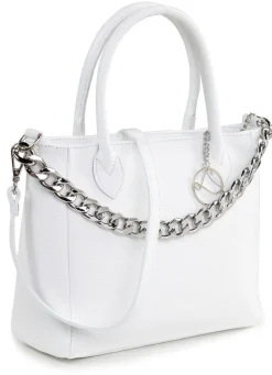 Online LAURINA Tasche aus genarbtem Kalb-Nappaleder mit Zierkette WEISS