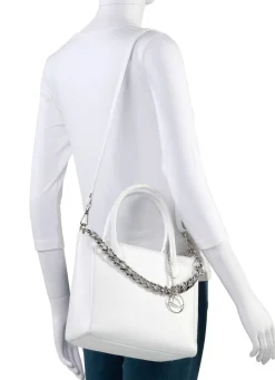 Online LAURINA Tasche aus genarbtem Kalb-Nappaleder mit Zierkette WEISS