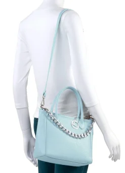 Hot LAURINA Tasche aus genarbtem Kalb-Nappaleder mit Zierkette HELLBLAU