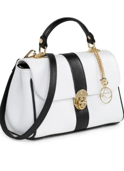 LAURINA Tasche aus genarbtem Kalb-Nappaleder WEISS-SCHWARZ