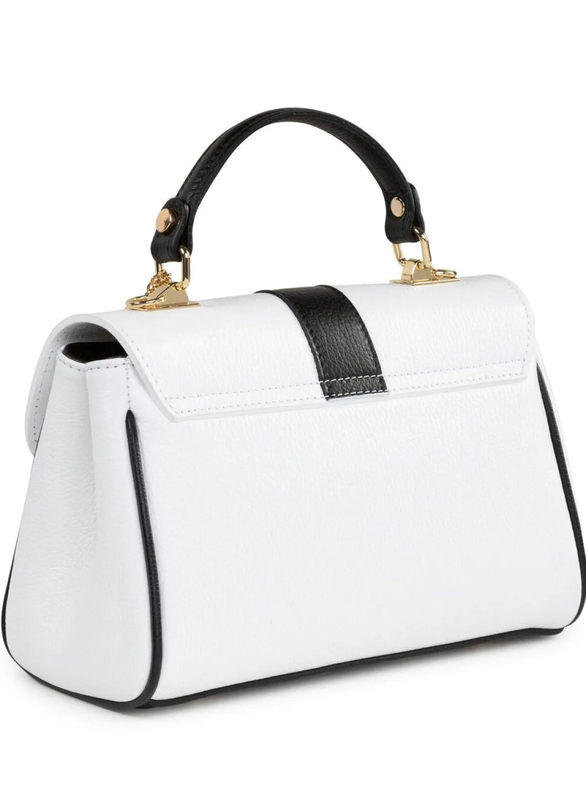 LAURINA Tasche aus genarbtem Kalb-Nappaleder WEISS-SCHWARZ