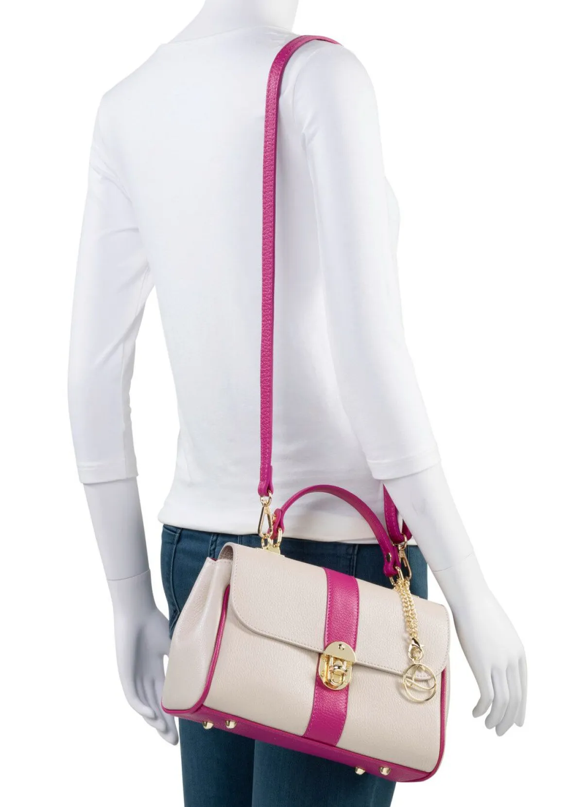 LAURINA Tasche aus genarbtem Kalb-Nappaleder BEIGE-PINK