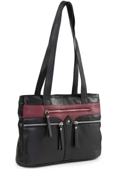 New LAURINA , Tasche, Damen, aus Leder SCHWARZ-BURGUND