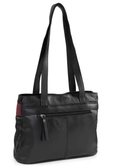 New LAURINA , Tasche, Damen, aus Leder SCHWARZ-BURGUND