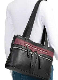New LAURINA , Tasche, Damen, aus Leder SCHWARZ-BURGUND
