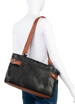 Sale LAURINA , Tasche, Damen, aus Leder SCHWARZ-COGNAC